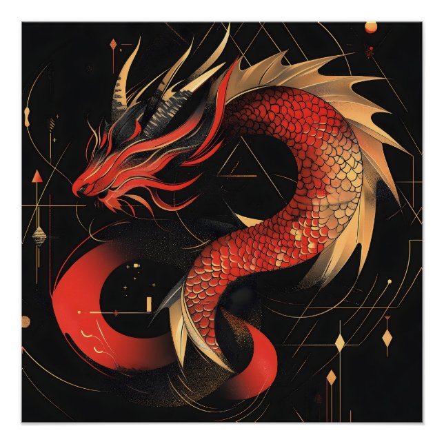 Chinesische Drachenkunst mit majestätischer Rot- u Poster (Vorderseite)