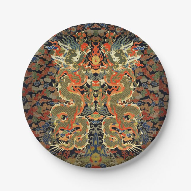 Chinesische Drachenkunst Pappteller (Vorderseite)