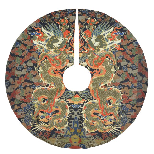 Chinesische Drachenkunst Polyester Weihnachtsbaumdecke (Vorderseite)