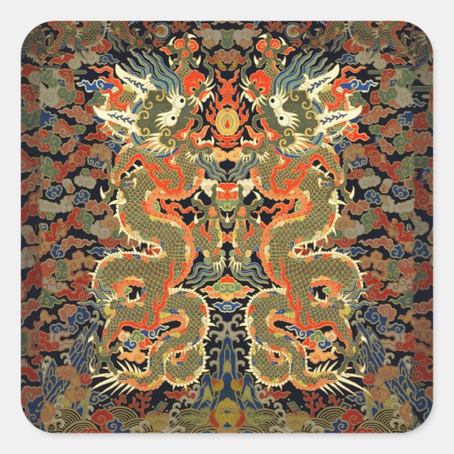 Chinesische Drachenkunst Quadratischer Aufkleber (Vorderseite)