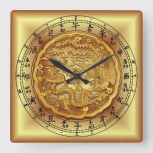 Chinesische Drachenuhr ~ Dragon und Phoenix ~ Quadratische Wanduhr