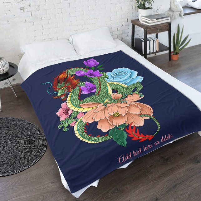 Chinesische Dragon Navy Blue Blumen Fleecedecke (Von Creator hochgeladen)