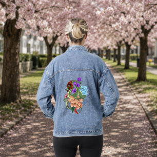 Chinesische Dragon Navy Blue Blumen Jeansjacke