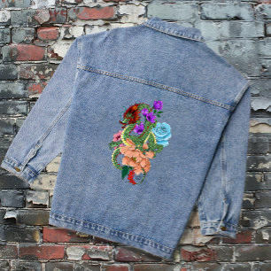 Chinesische Dragon Navy Blue Blumen Jeansjacke
