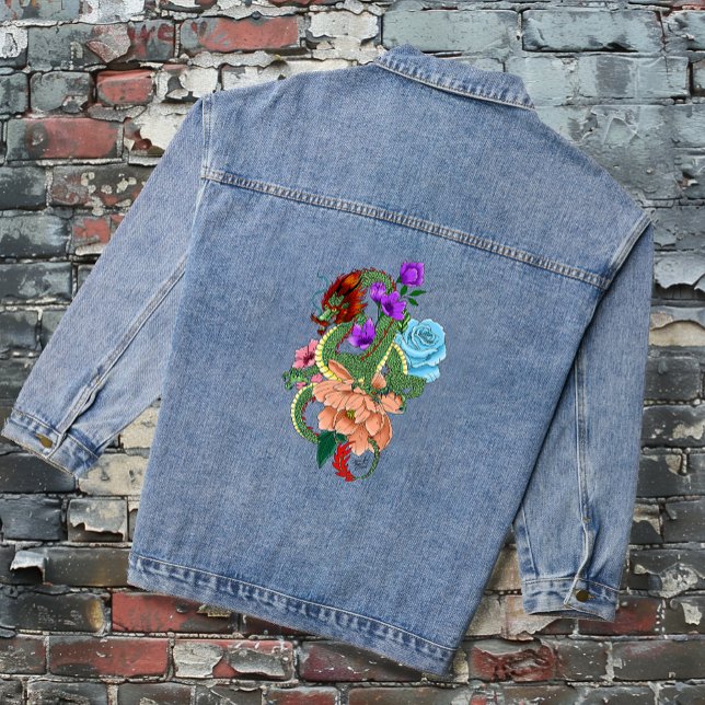 Chinesische Dragon Navy Blue Blumen Jeansjacke (Von Creator hochgeladen)