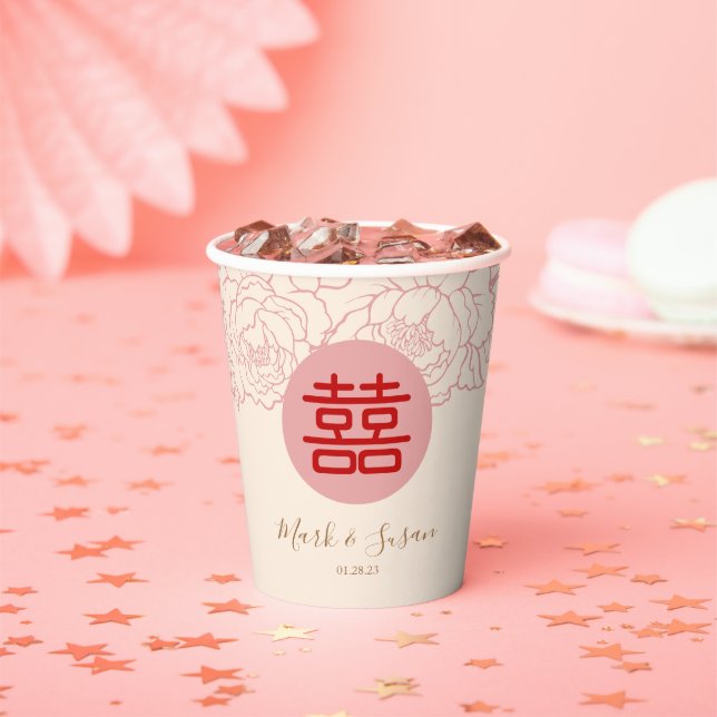 Chinesische Elegante Doppelglückssehe Pappbecher (Insitu)