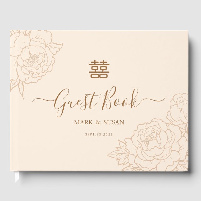 Chinesische Elegante Double Happiness Hochzeit Gästebuch (Vorderseite)