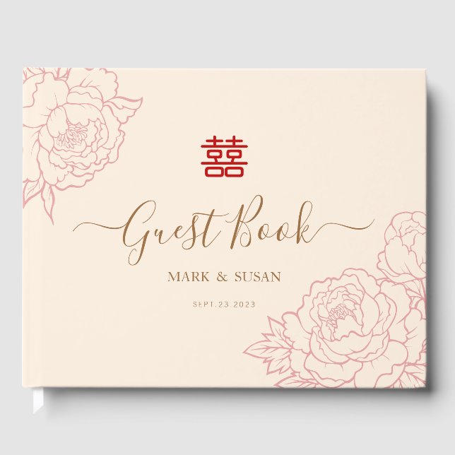 Chinesische Elegante Double Happiness Hochzeit Gästebuch (Vorderseite)