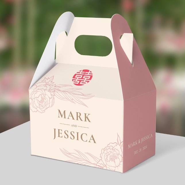 Chinesische Elegante Double Happiness Peonies Wedd Geschenkschachtel (Von Creator hochgeladen)