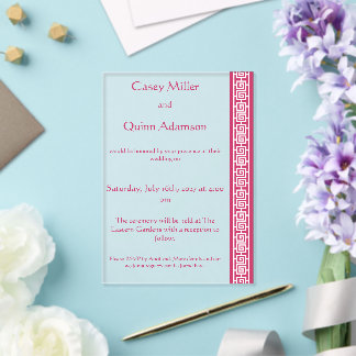 Chinesische Eleganz in Himbeer-Acryl-Hochzeit Acryleinladungen