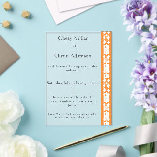 Chinesische Eleganz in orangener Acryl-Hochzeit Acryleinladungen