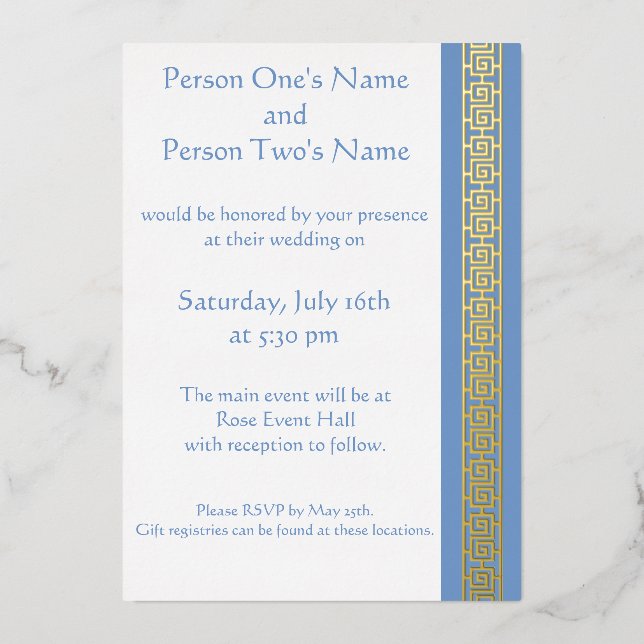 Chinesische Eleganz in Periwinkle Foil Einladung (Vorderseite)