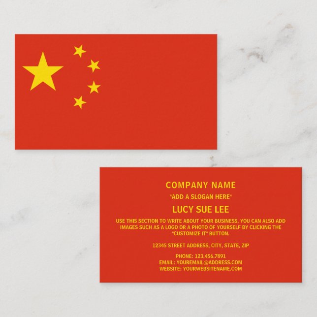 Chinesische Flagge, Flagge der China Visitenkarte (Vorne/Hinten)