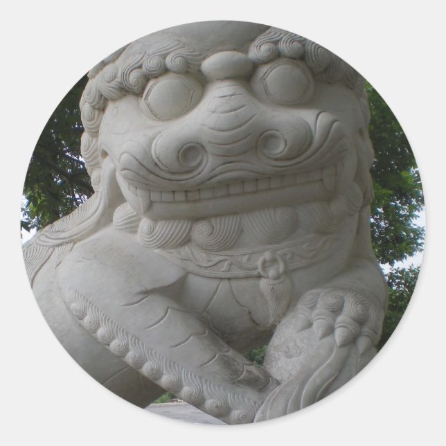 Chinesische Foo-Hund-Statue Runder Aufkleber (Vorderseite)
