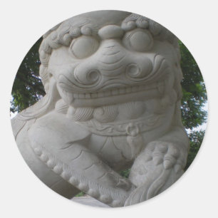 Chinesische Foo-Hund-Statue Runder Aufkleber
