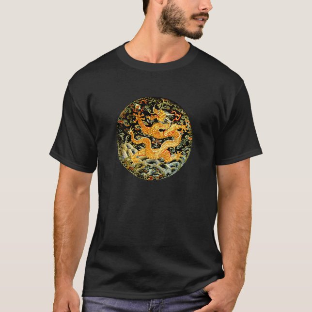 Chinesische gestickter goldener Drache des T-Shirt (Vorderseite)