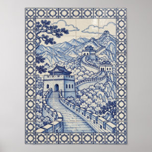 Chinesische Große Mauer Blau Portugiesische Azulej Poster