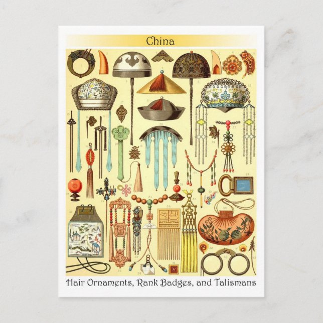 Chinesische Haarschmuck, Rank-Abzeichen und Talism Postkarte (Vorderseite)