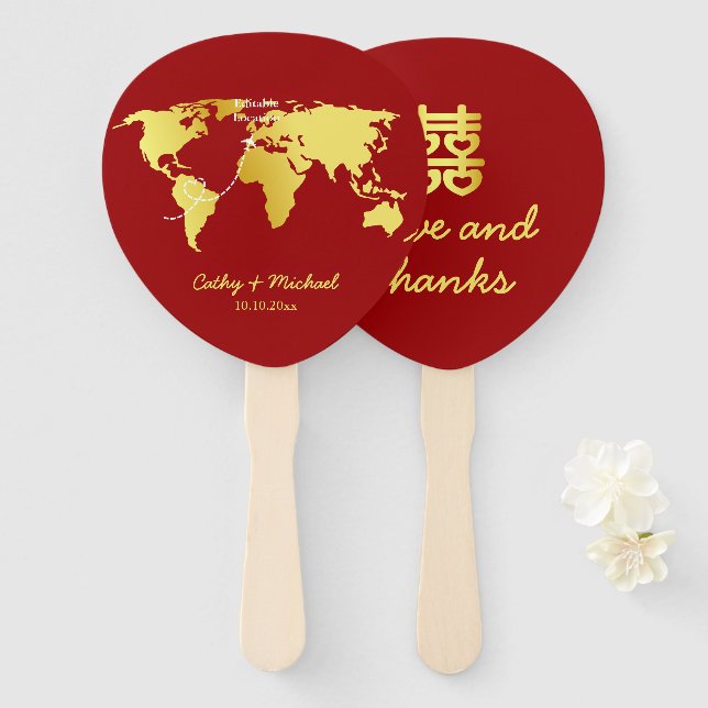Chinesische Hochzeit auf der Weltkarte Fächer (Vorne und Hinten)