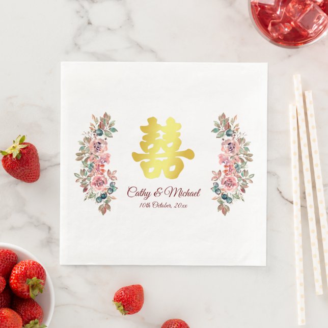 Chinesische Hochzeit doppeltes Glück Blumenklasse Serviette (Beispiel)