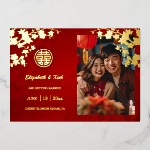 Chinesische Hochzeit doppeltes Glück Cherry Blosso Folieneinladung