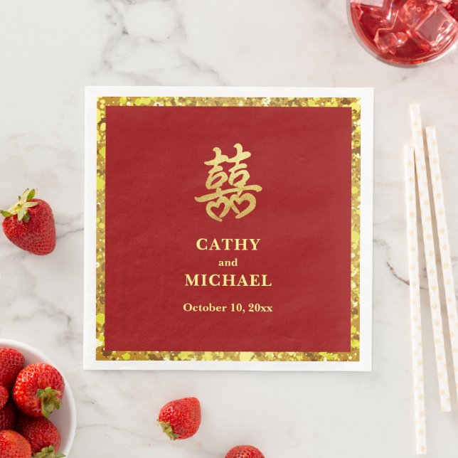 Chinesische Hochzeit doppeltes Glück Herz formale  Serviette (Beispiel)