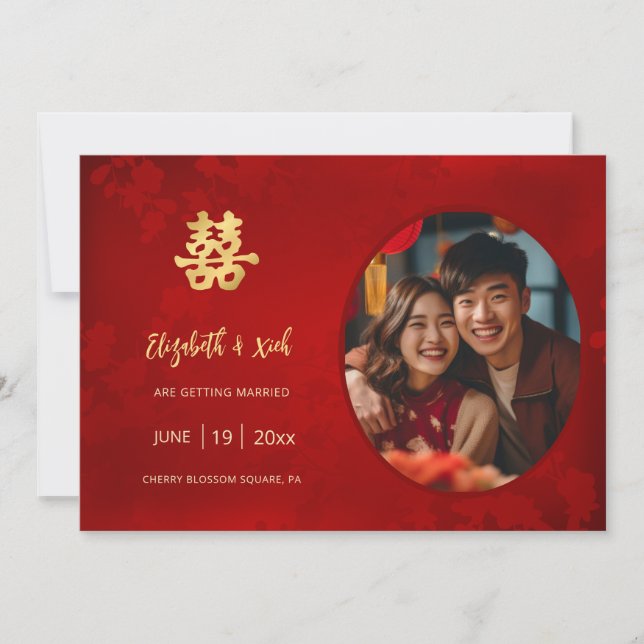 Chinesische Hochzeit - doppeltes Glück Save The Date (Vorderseite)