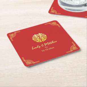 Chinesische Hochzeit goldenes Rahmen Double xi Rechteckiger Pappuntersetzer