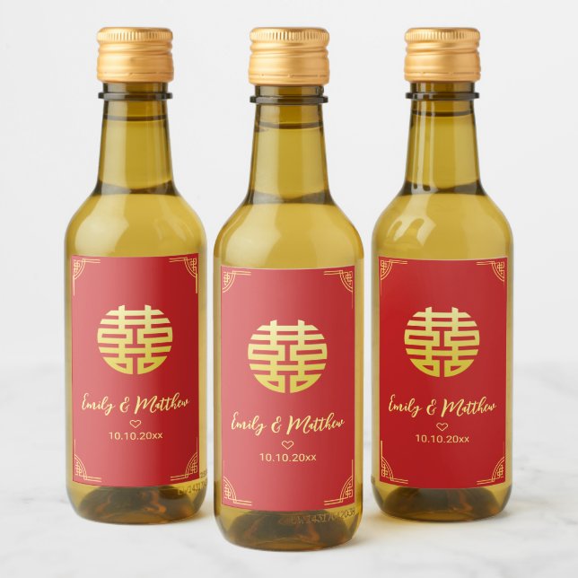 Chinesische Hochzeit goldenes Rahmen Double xi Weinetikett (Flaschen)