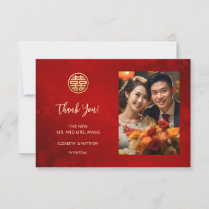 Chinesische Hochzeit im modernen Foto Dankeskarte