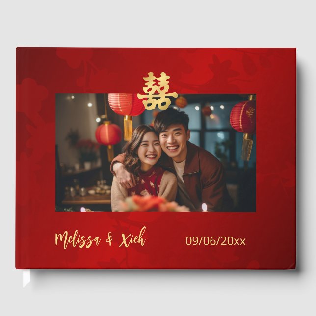 Chinesische Hochzeit im modernen Foto Gästebuch (Vorderseite)