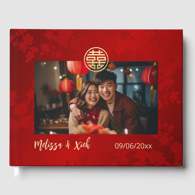 Chinesische Hochzeit im modernen Foto Gästebuch (Vorderseite)