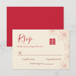Chinesische Hochzeit in beige und roter Farbe RSVP Karte