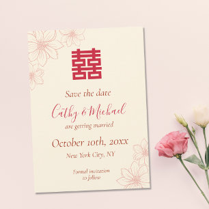 Chinesische Hochzeit in beige und roter Farbe Save The Date
