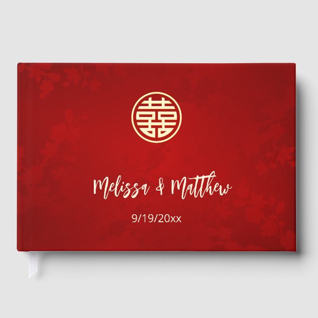 Chinesische Hochzeit in schimmernder Form Gästebuch (Vorderseite)
