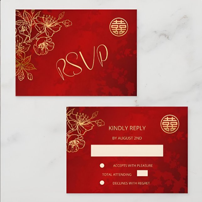 Chinesische Hochzeit mit Blumenrot-UAWG RSVP Karte (Von Creator hochgeladen)