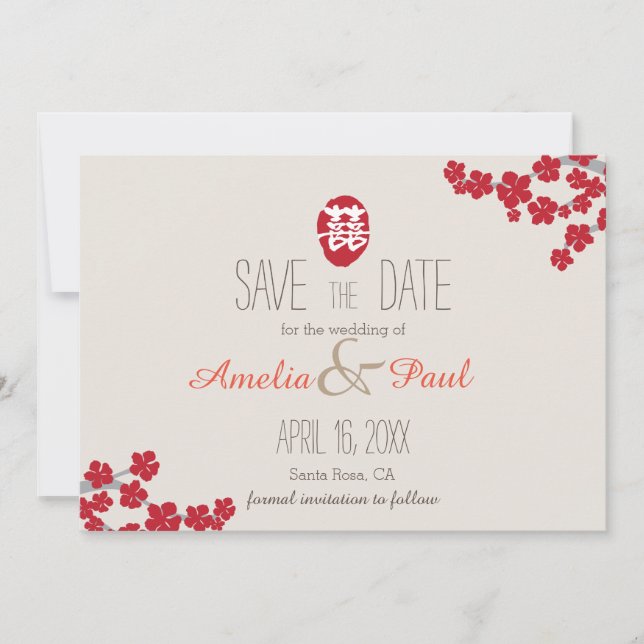 Chinesische Hochzeit mit doppeltem Glück - Save th The Date (Vorderseite)