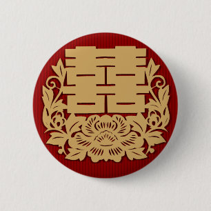 Chinesische Hochzeit mit doppeltem Glück und Blum Button