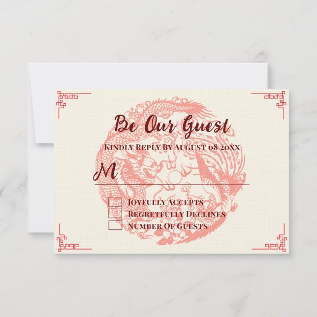 Chinesische Hochzeit mit Dragon und Phoenix RSVP Karte (Rückseite)