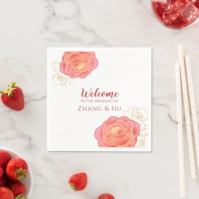 Chinesische Hochzeit mit edlem Gold Peony Serviette (Beispiel)
