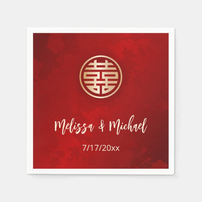 Chinesische Hochzeit mit rotem Gold Serviette (Vorderseite)