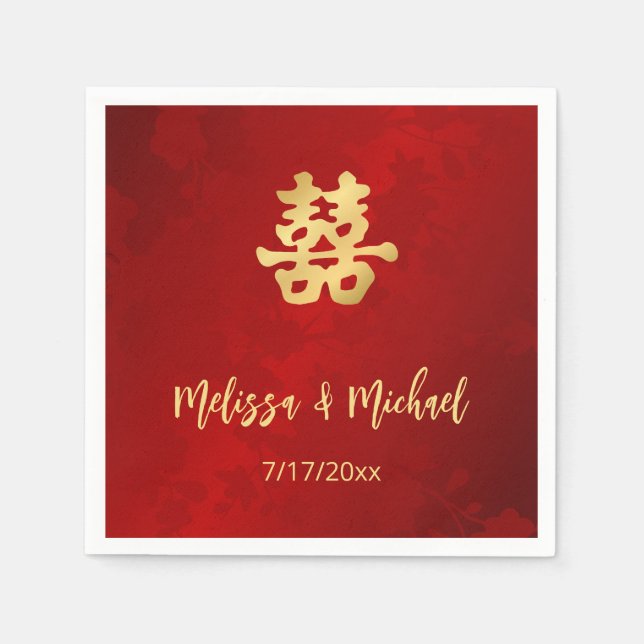 Chinesische Hochzeit mit rotem Gold Serviette (Vorderseite)