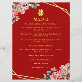 Chinesische Hochzeit mit rotem goldenem geometrisc Menükarte
