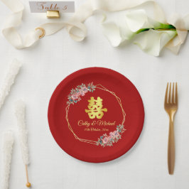 Chinesische Hochzeit mit rotem goldenem geometrisc Pappteller