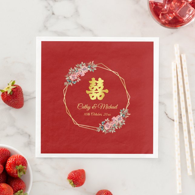 Chinesische Hochzeit mit rotem goldenem geometrisc Serviette (Beispiel)
