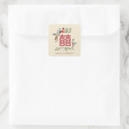 Chinesische Hochzeit mit zeitgemäßem doppeltem Glü Quadratischer Aufkleber