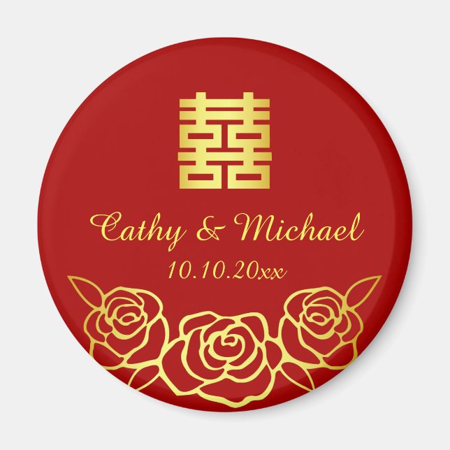 Chinesische Hochzeit Rose Papercut rot und gold Magnet (Vorne)