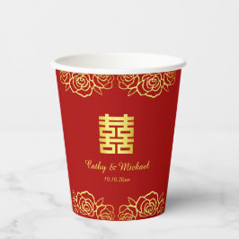 Chinesische Hochzeit Rose Papercut rot und gold Pappbecher