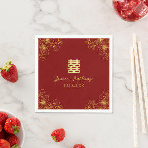 Chinesische Hochzeit Rot mit floralen Kirschblüten Serviette