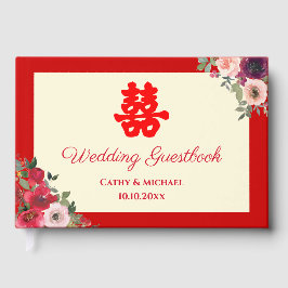 Chinesische Hochzeit roter Garten Blumen Doppelglü Gästebuch
